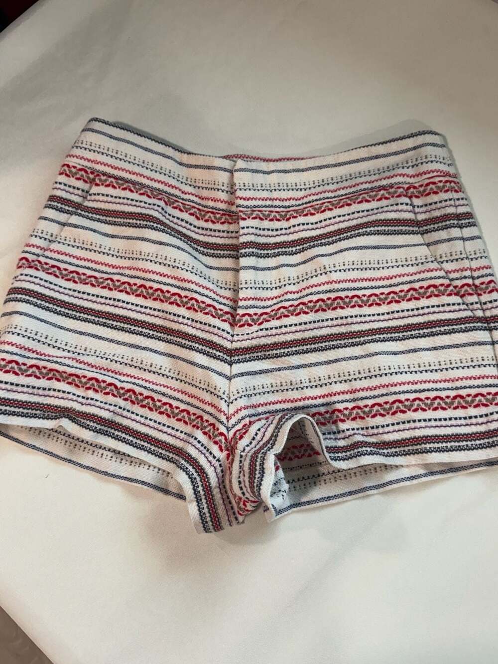 Textured Woven Shorts Red Navy Stripe Coastal Preppy Old Money Women’s 4
